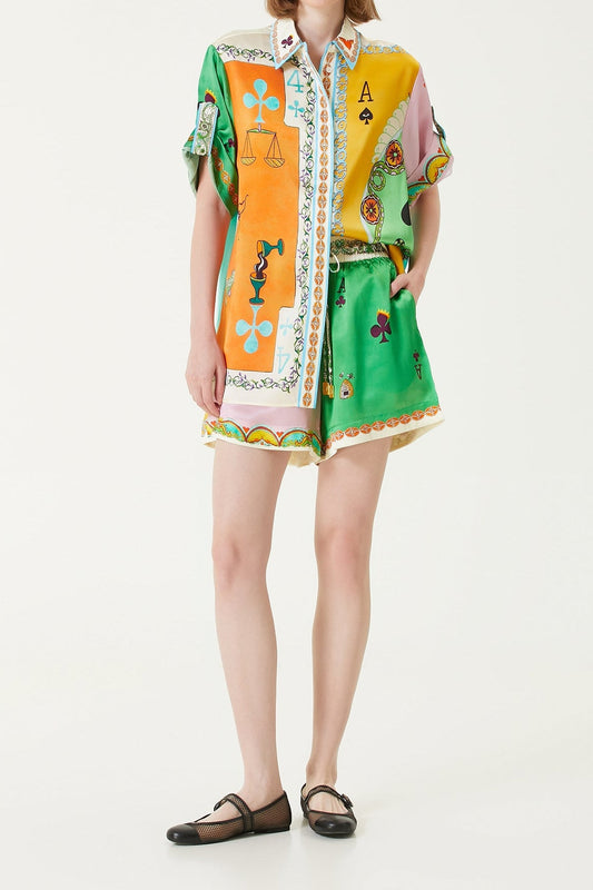 Ellalabel lorraine Patterned Silk Shorts shirt set - Crafted from 100% Mulberry Silk- Best for Cocktail Parties and Night Out.