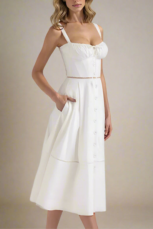 Ellalabel Holland  Midi Dress - White Pearl in White Pearl - Crafted from High-quality Fabrication- Perfect for Garden Parties and Resort Wear.