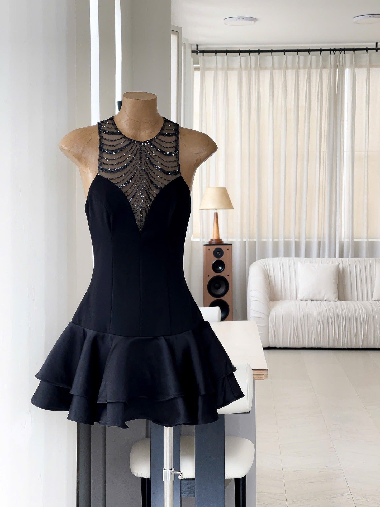 Stylish black dress | jessica sequin tulle ruched hem mini dress in black - Ideal for special occasions