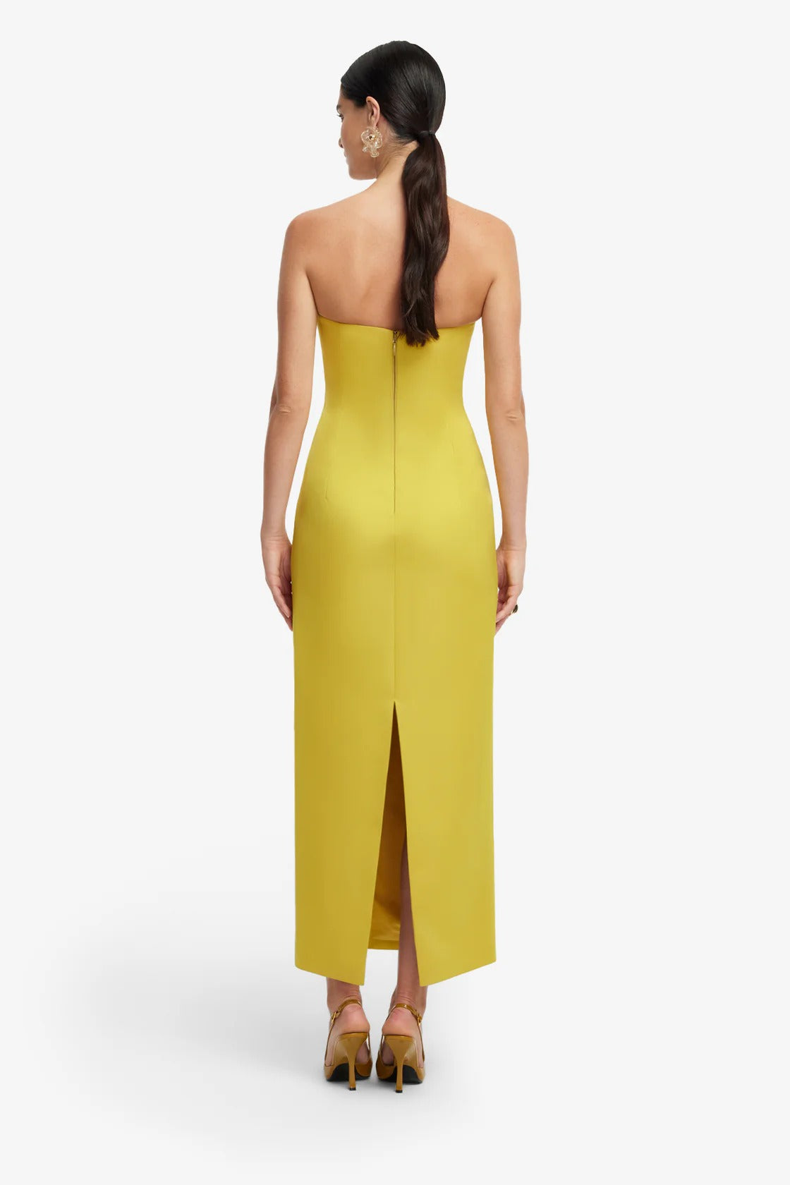 kimberley yellow Appliqué Floral Bustier Maxi Dress