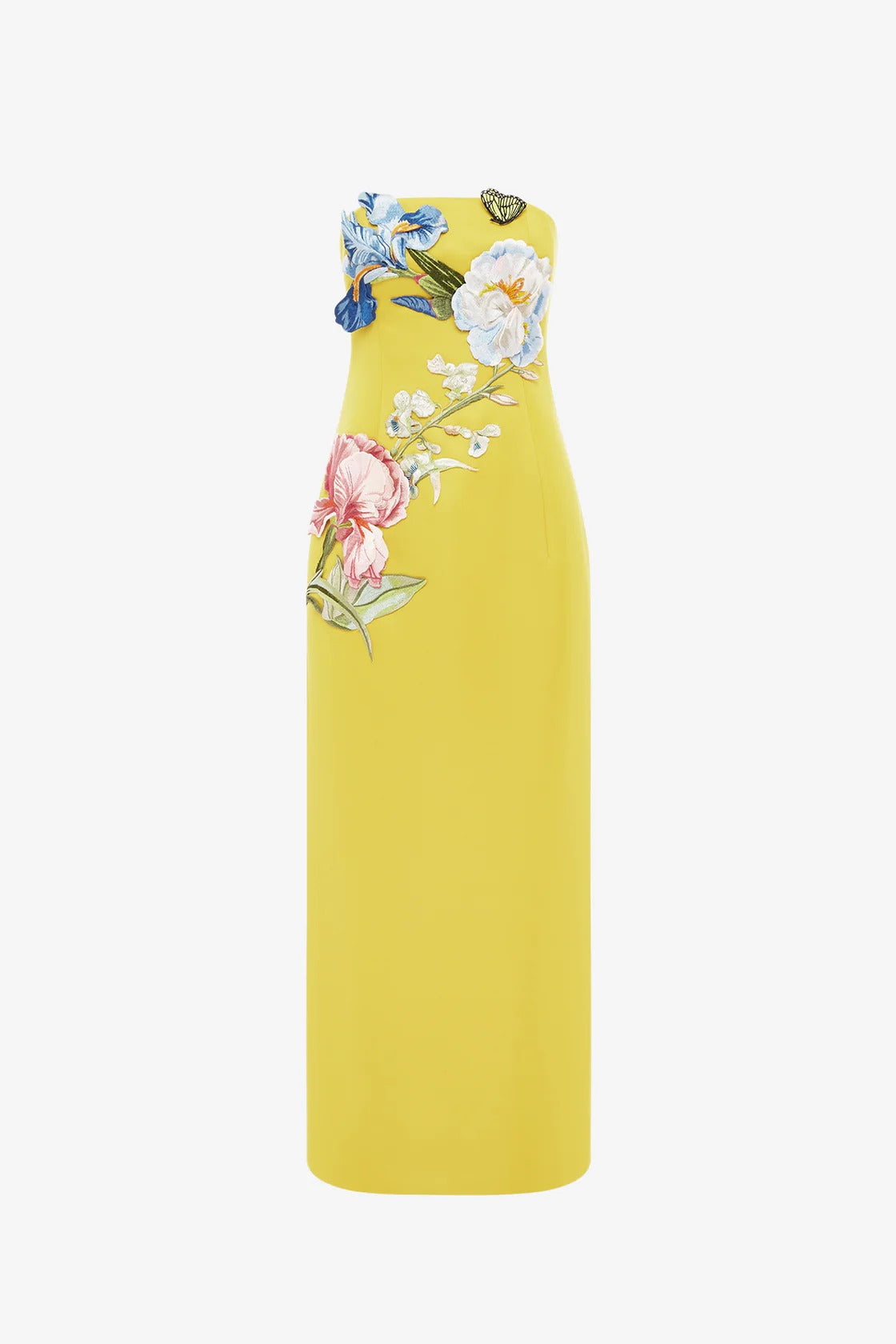 kimberley yellow Appliqué Floral Bustier Maxi Dress