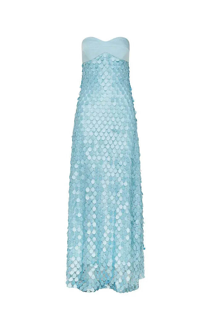 gloria Lace sequin backless maxi dress in blue