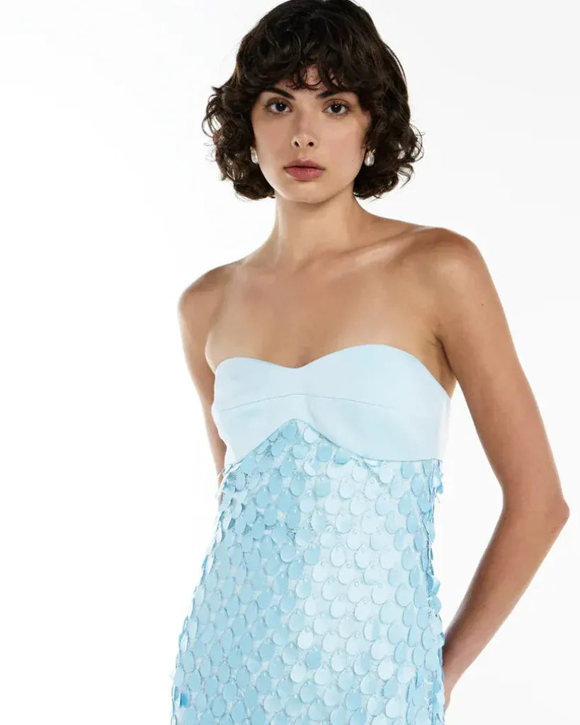 gloria Lace sequin backless maxi dress in blue