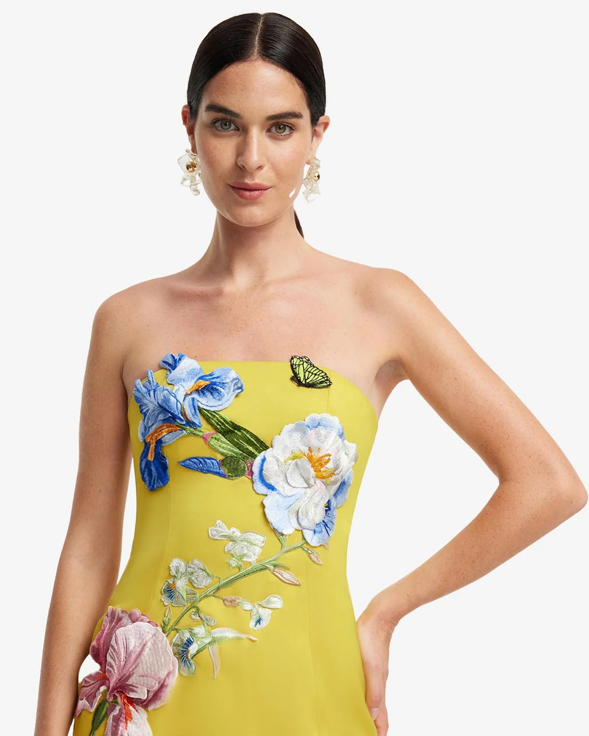 kimberley yellow Appliqué Floral Bustier Maxi Dress