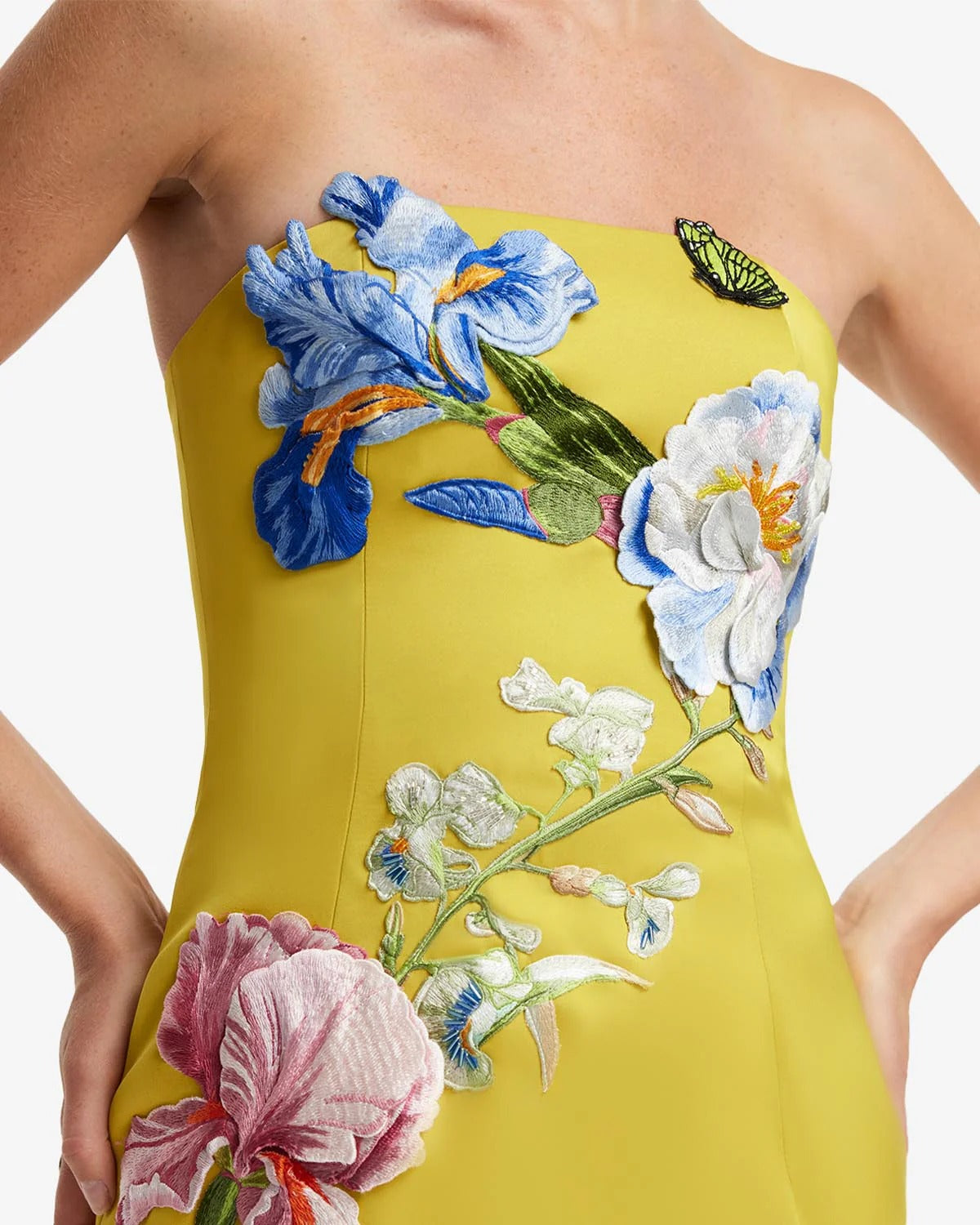 kimberley yellow Appliqué Floral Bustier Maxi Dress