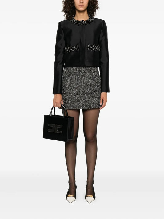 Ellalabel Emma rhinestones embellished jacket in black - Crafted from High-quality Fabrication - Designed for Elegant Occasions.