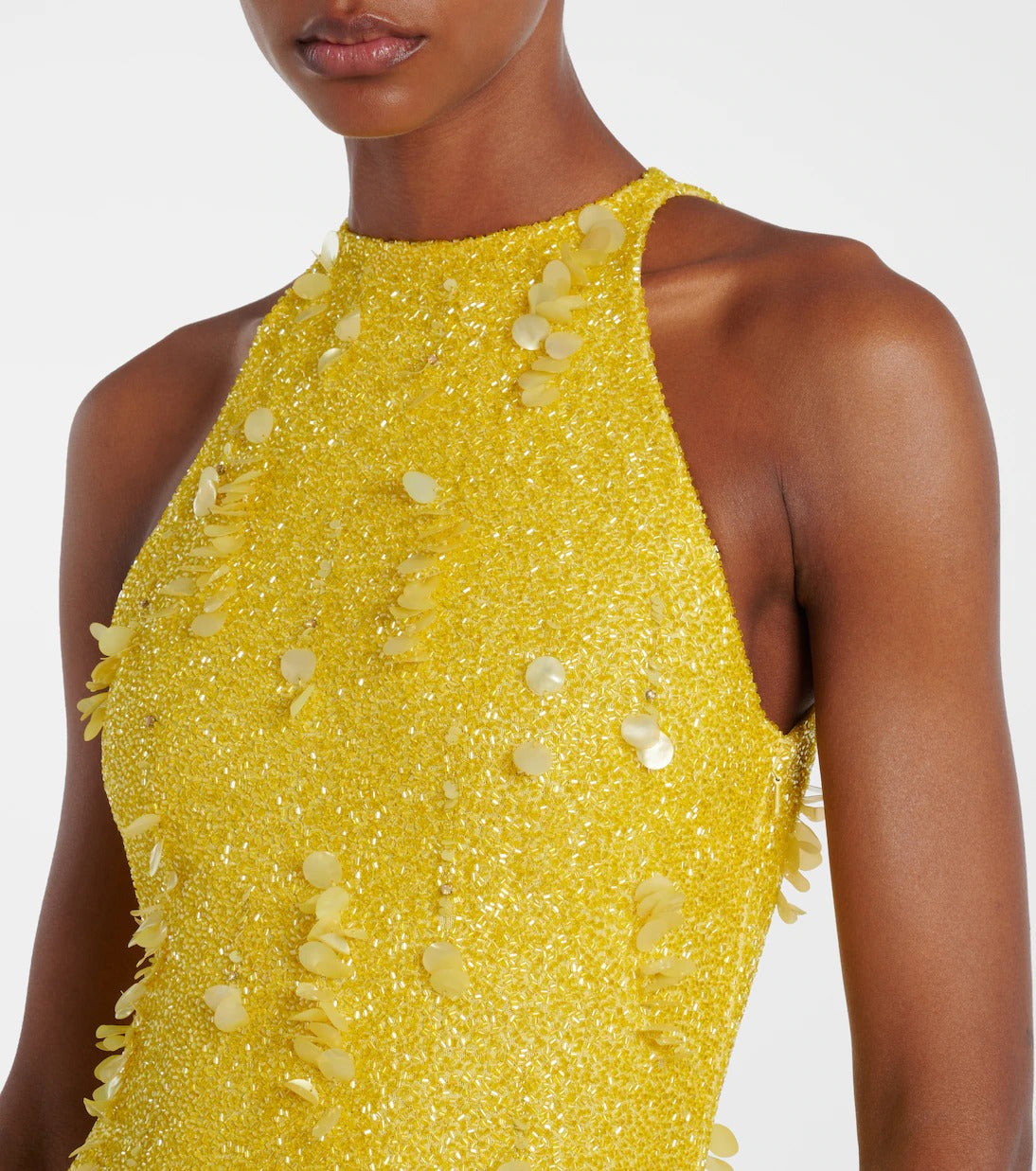leona  yellow beaded sequined sleeveless maxi dress