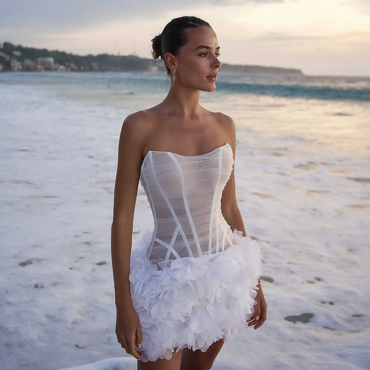 tiffany white mesh strapless bud mini dress