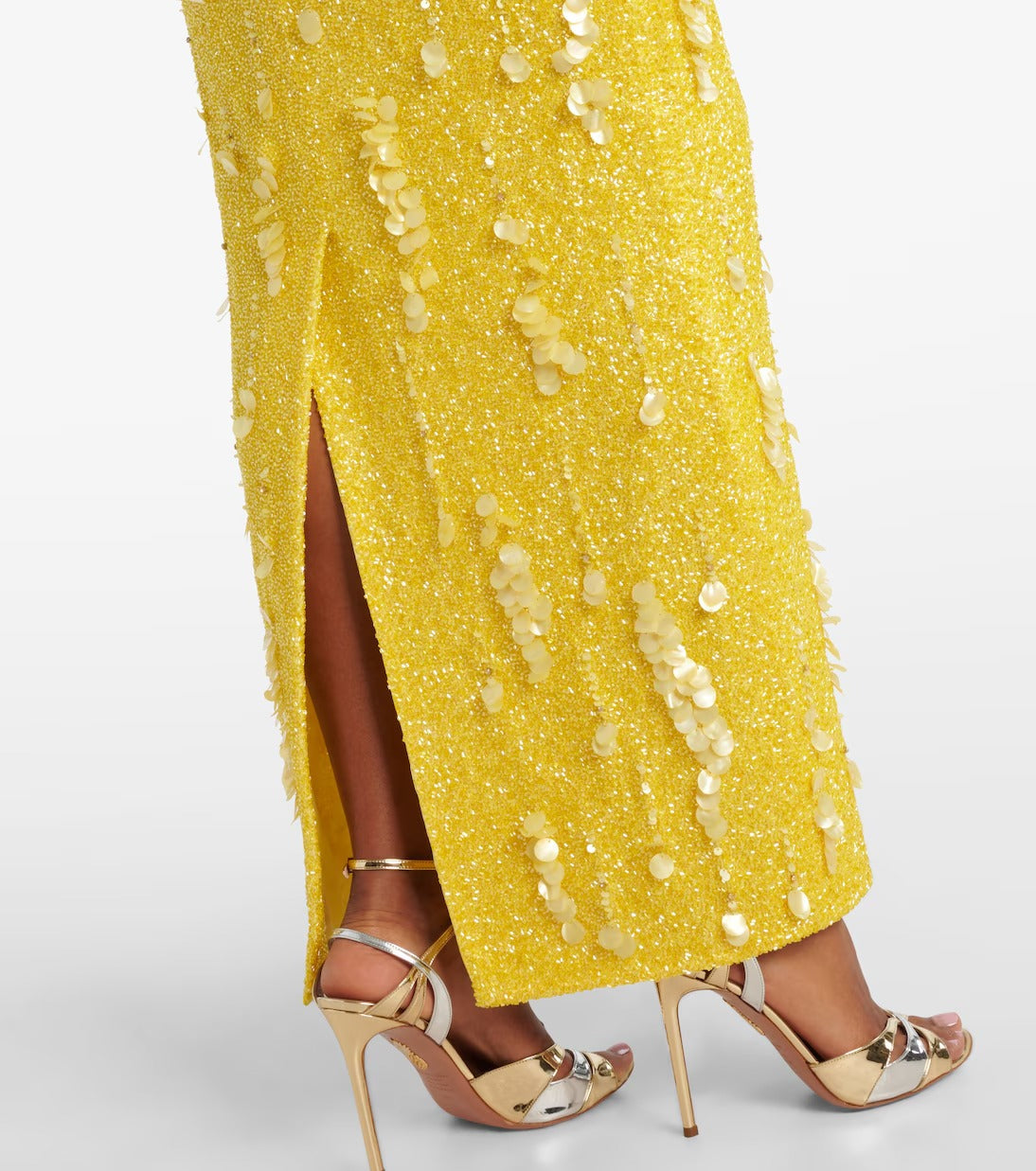 leona  yellow beaded sequined sleeveless maxi dress