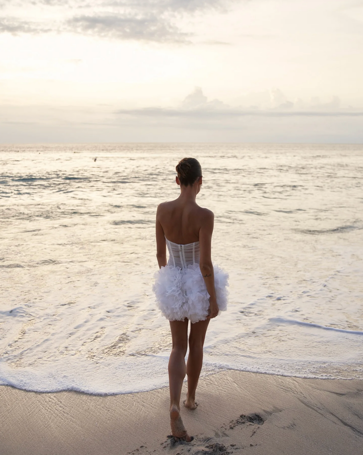 tiffany white mesh strapless bud mini dress