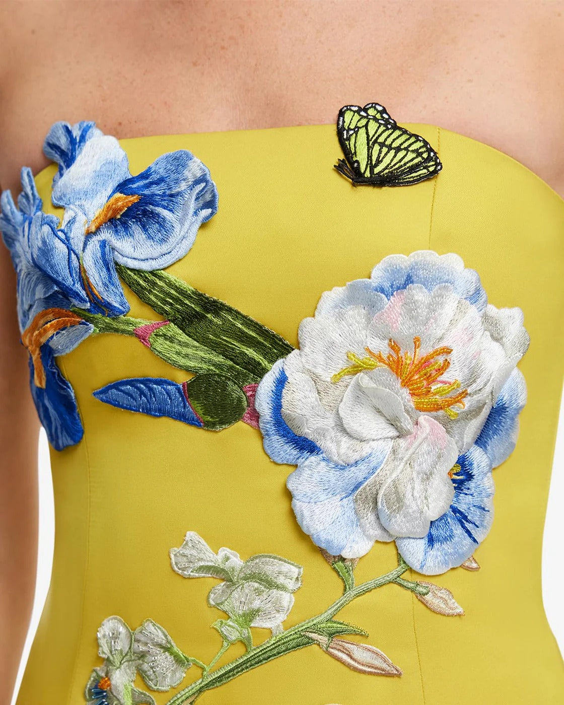 kimberley yellow Appliqué Floral Bustier Maxi Dress