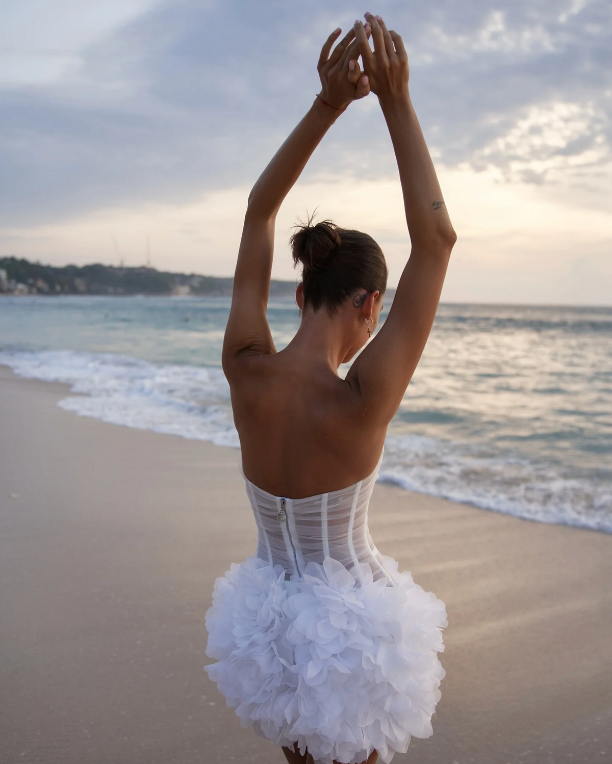 tiffany white mesh strapless bud mini dress