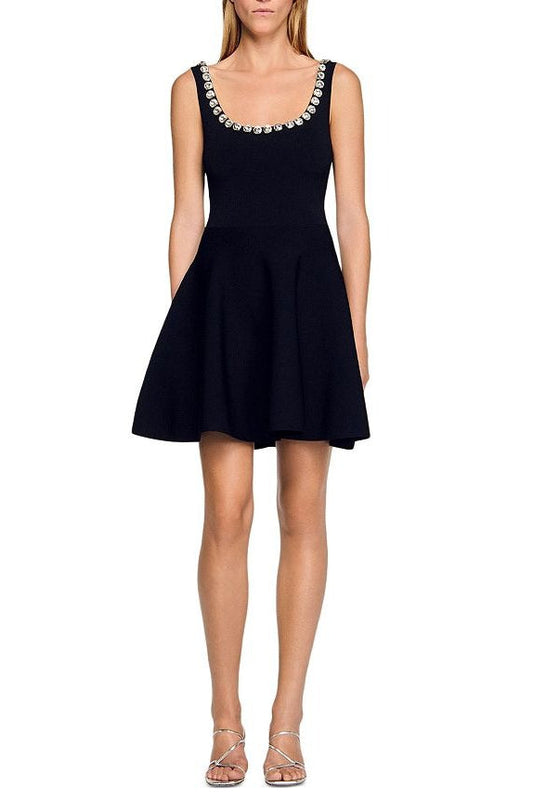 Ellalabel adelaide rhinestone Embellished Knit Mini Dress in black - Crafted from Soft-touch Fine Knit- Best for Cocktail Parties and Night Out.