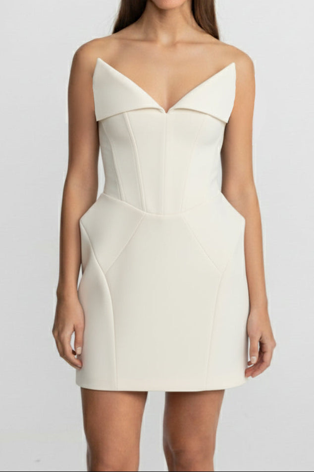 annabelle White Folded Collar Corset Mini Dress