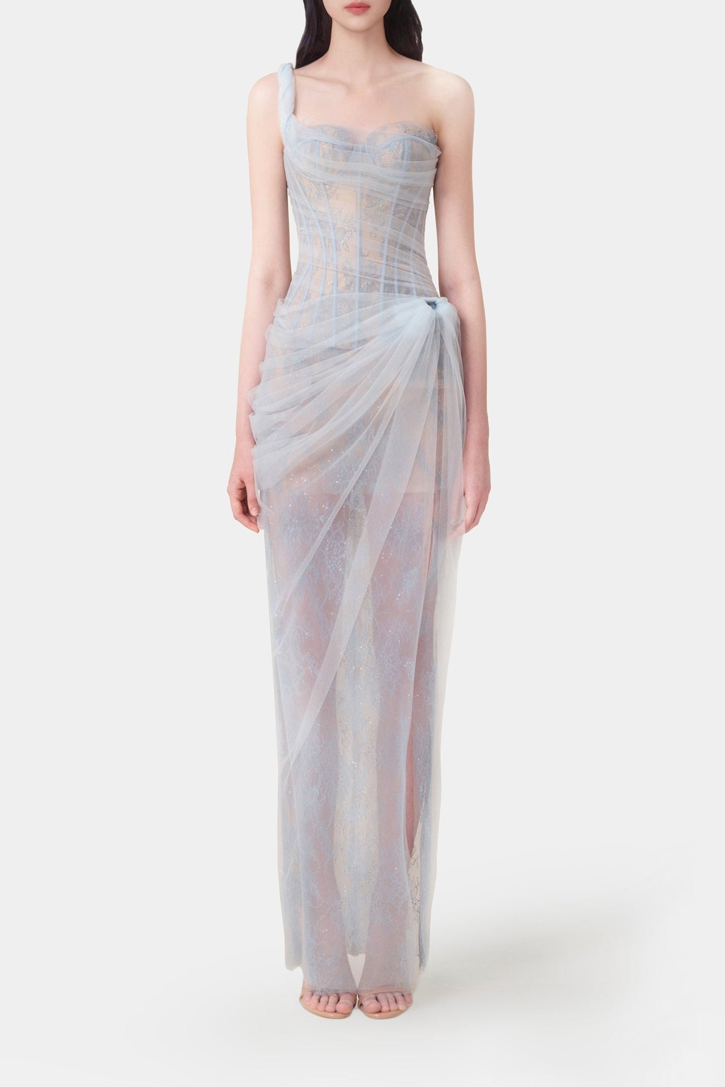 xaviera  BLUE LACE CORSET maxi DRESS