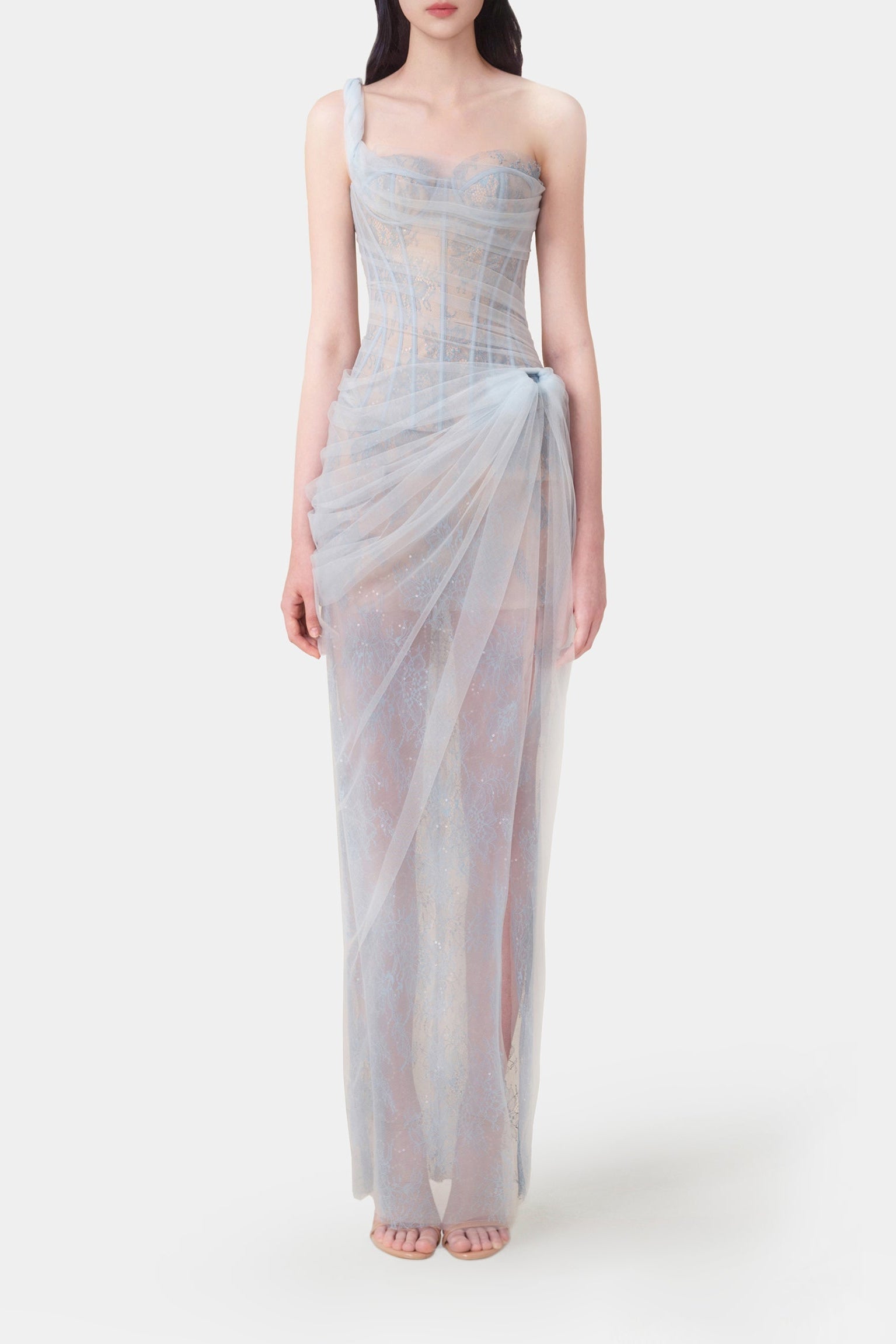 xaviera  BLUE LACE CORSET maxi DRESS