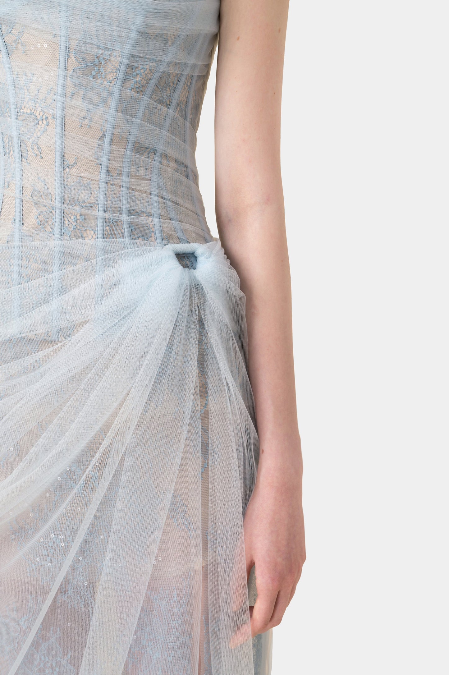 xaviera  BLUE LACE CORSET maxi DRESS