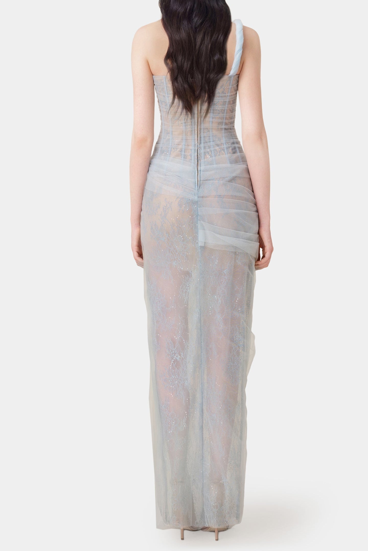 xaviera  BLUE LACE CORSET maxi DRESS