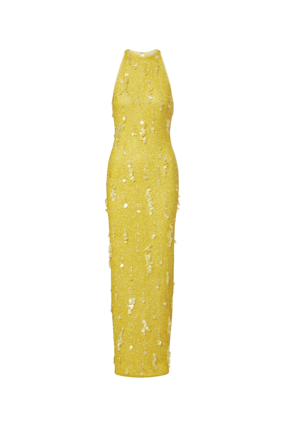 leona  yellow beaded sequined sleeveless maxi dress