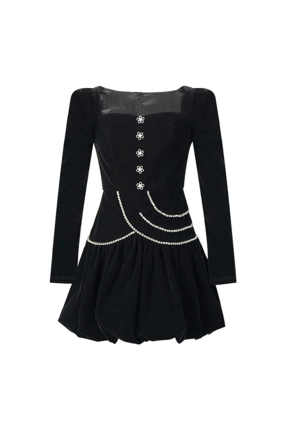 caroline black square neck rhinestone velvet mini dress