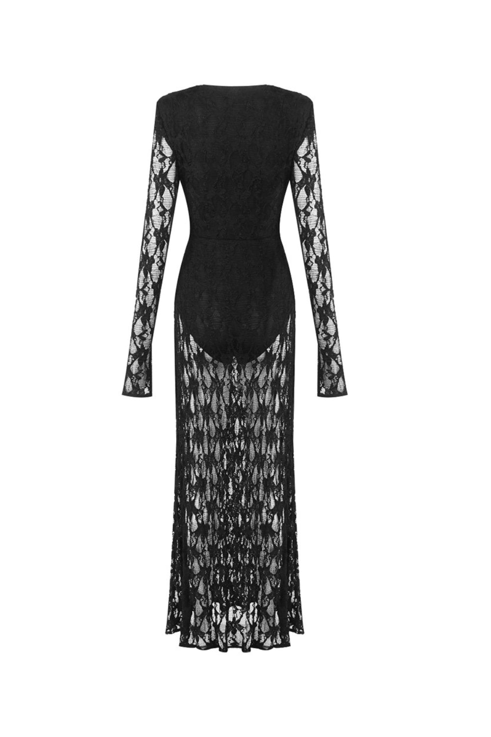 florence v neck hollow long sleeve lace maxi dress  in black