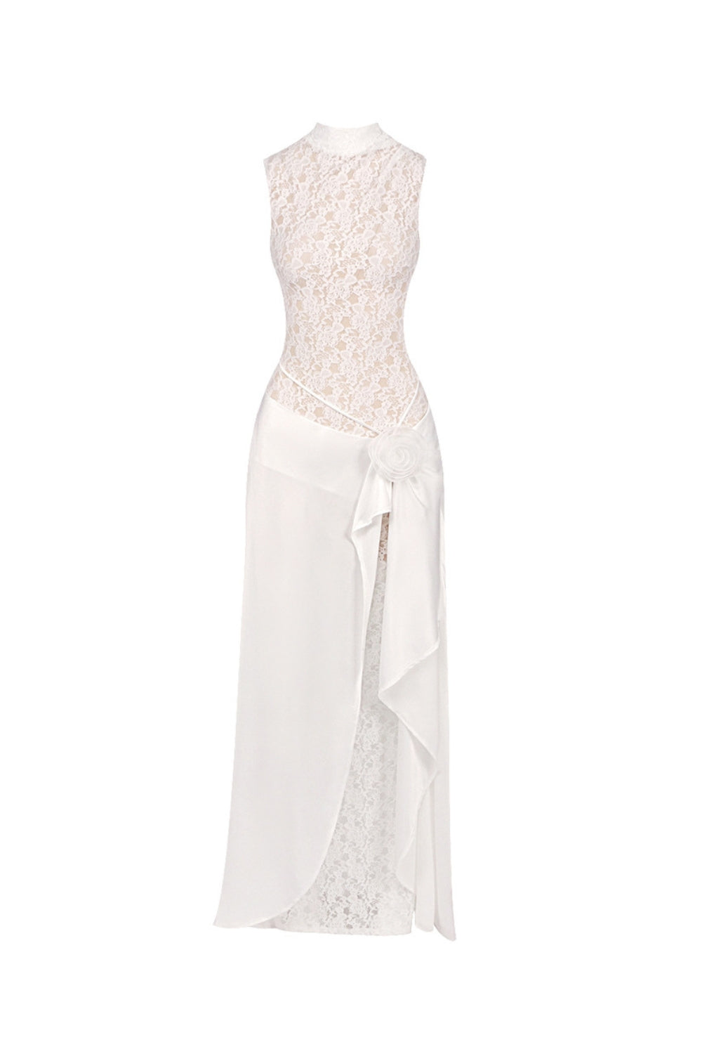 georgia flower embellished sleeveless lace maxi dress  in white