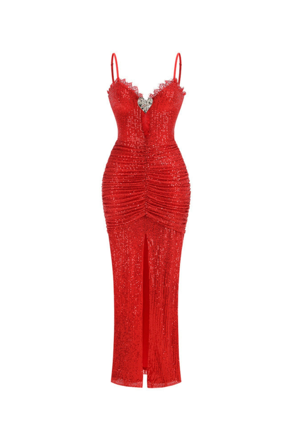 gloria high slit pleated sequin maxi dress in red