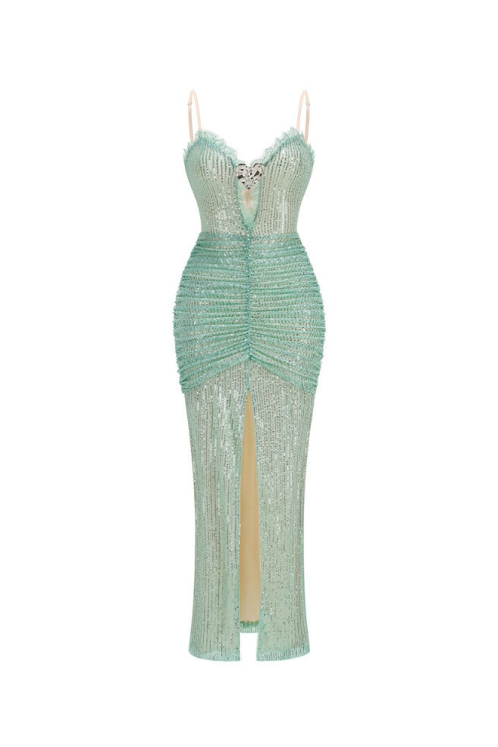 griselda high slit pleated sequin maxi dress in green