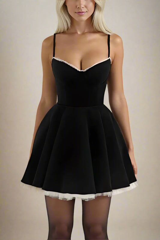Ellalabel Mavis Mini Dress - Velvet Black in Velvet Black - Crafted from Luxury Velvet- Best for Cocktail Parties and Night Out.