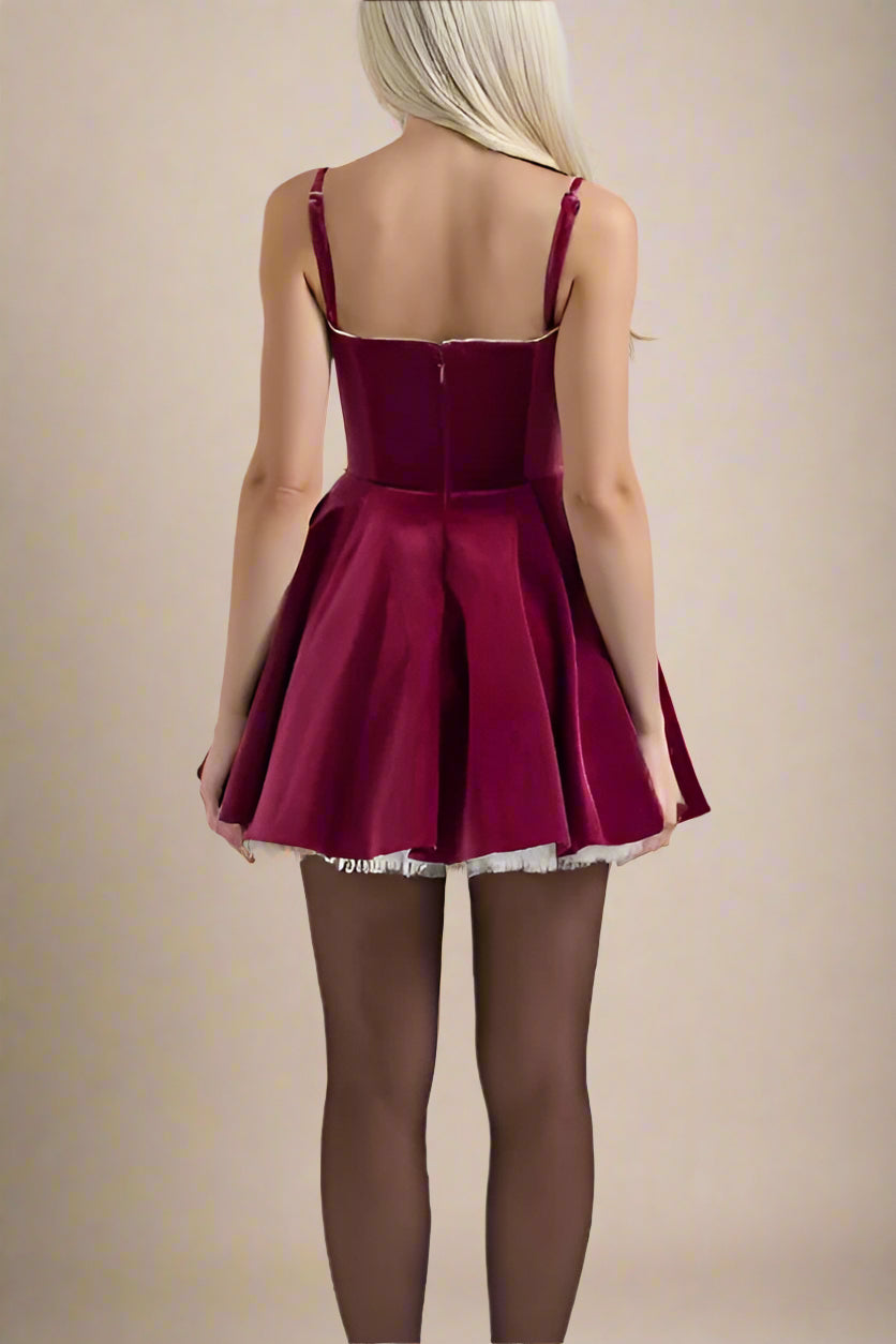 Mavis Mini Dress - Velvet Red Wine