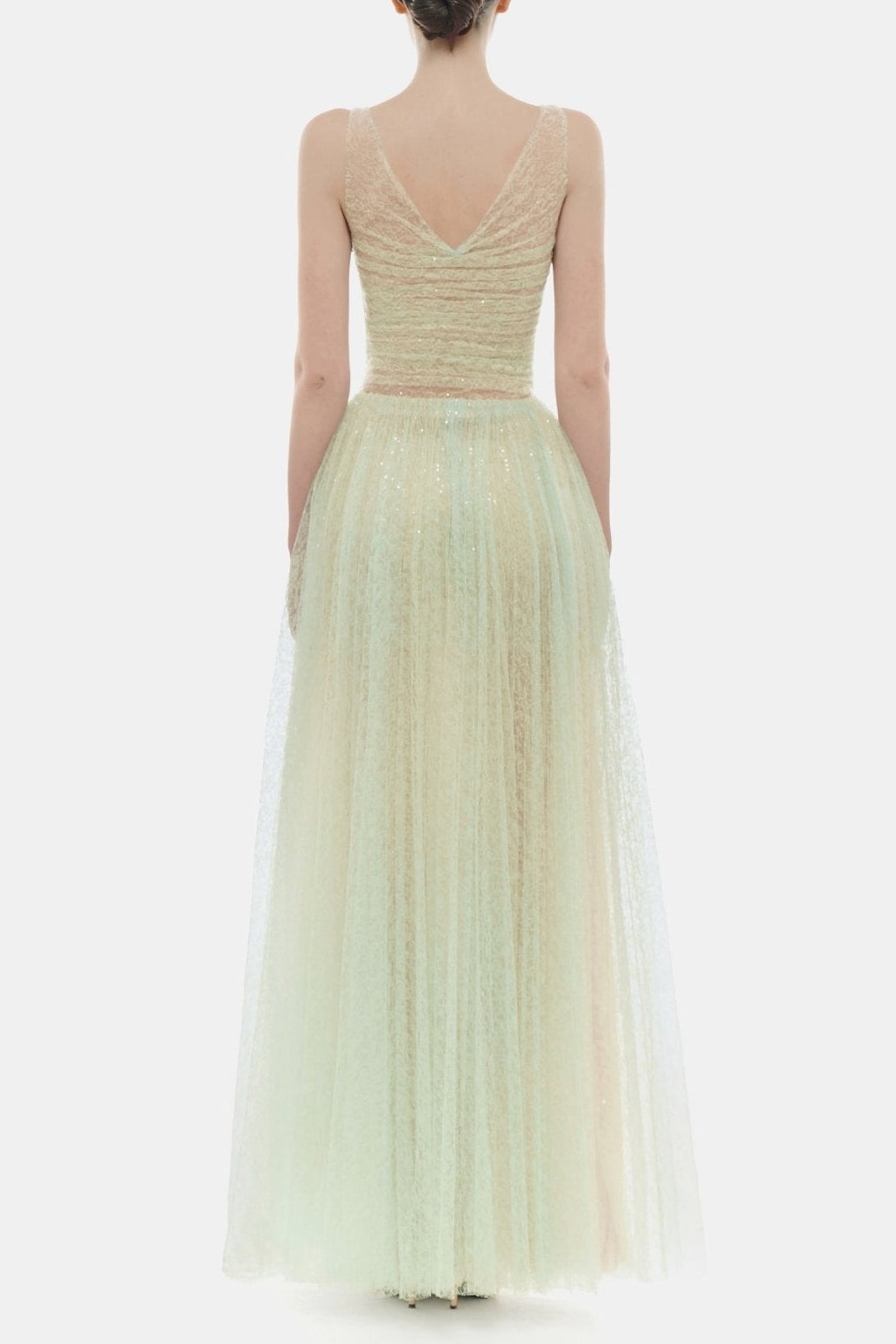 quintina mint draped tulle fishbone maxi dress