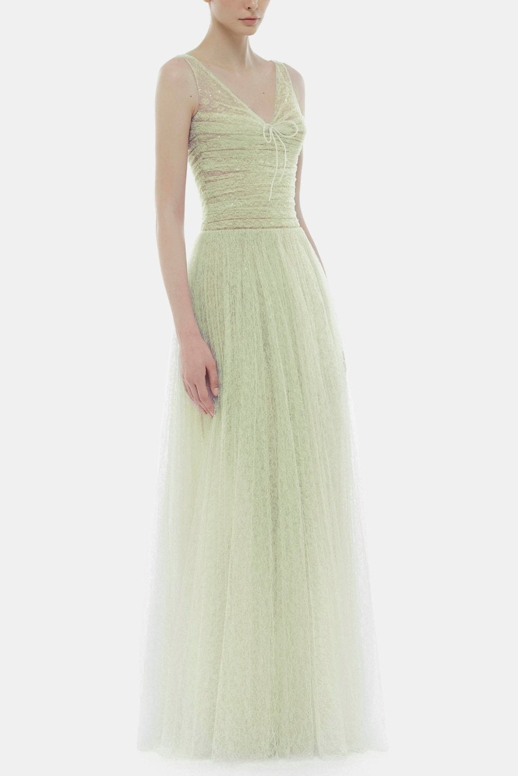quintina mint draped tulle fishbone maxi dress