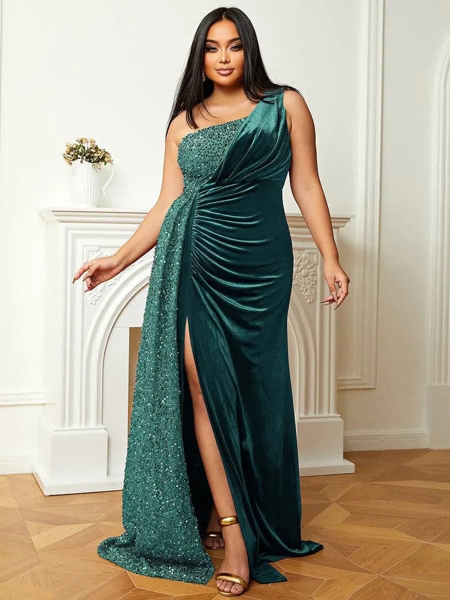 Shop  beautiful dress - Perfect for special occasions | One Shoulder Velvet Split Thigh Prom Dress