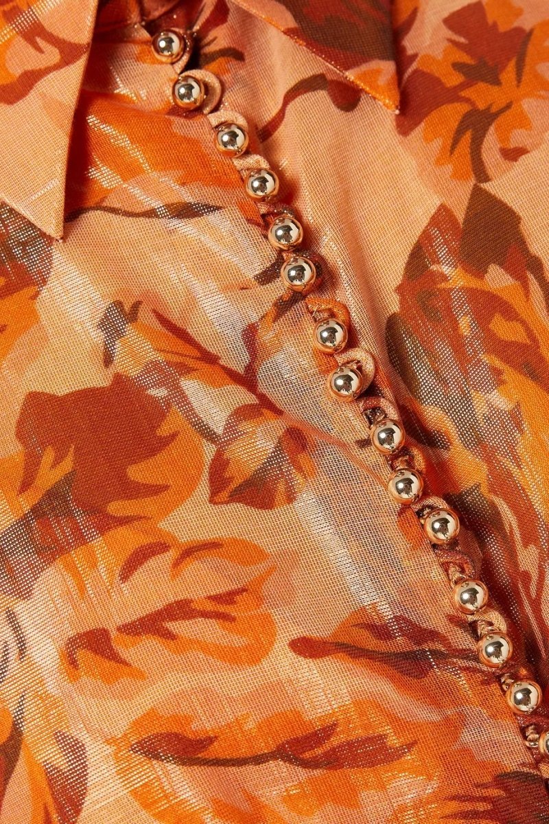 beatrice Printed Balloon Sleeve Maxi Dress in brown