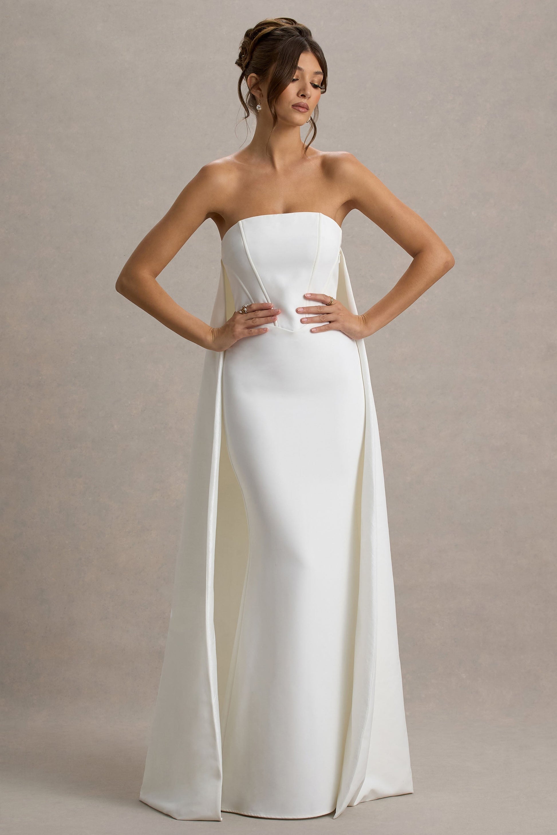 She's Trouble | White Bandeau Maxi Dress With Cape