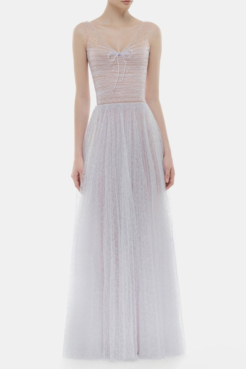 quintina violet draped tulle fishbone maxi dress