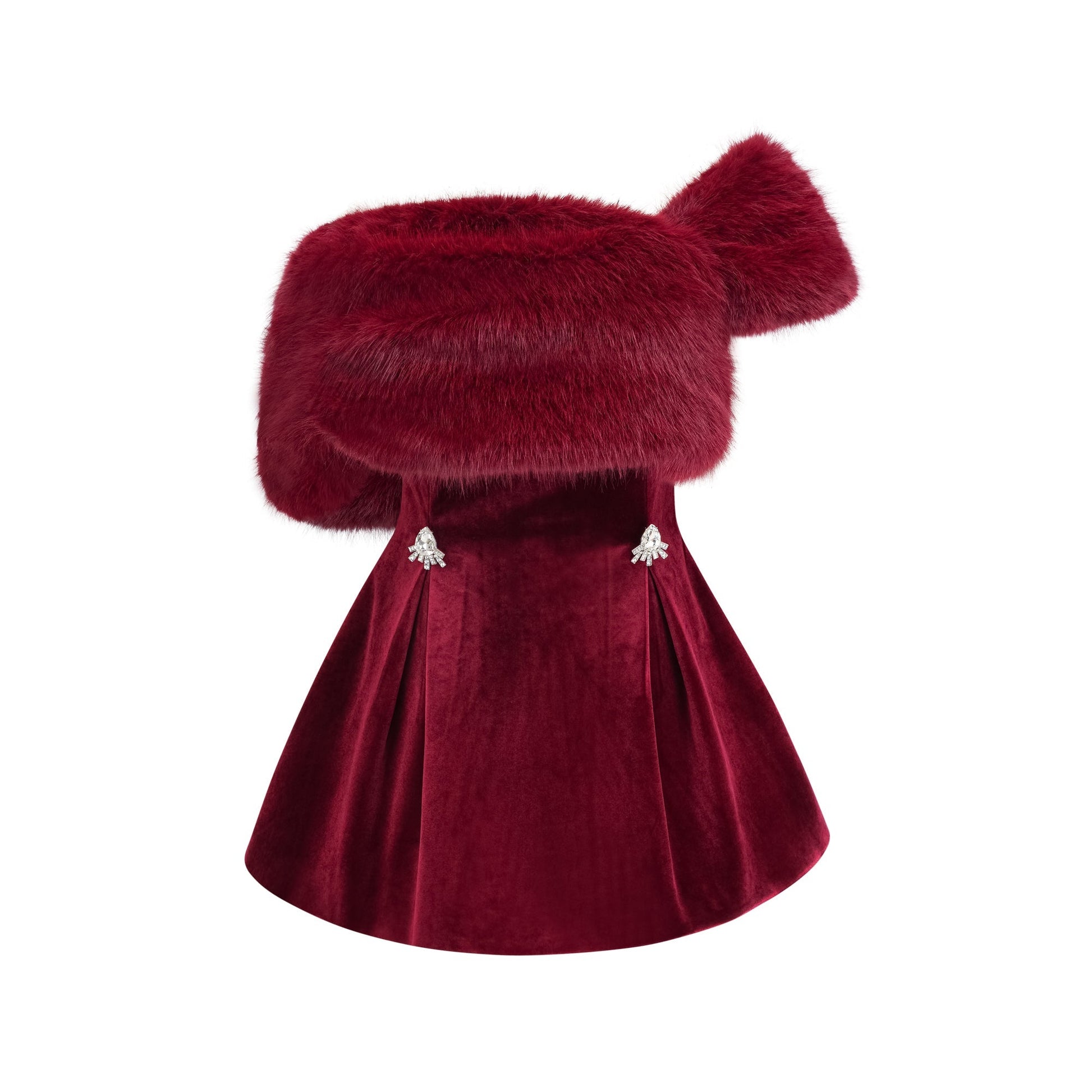 priscilla black velvet fur mini dress